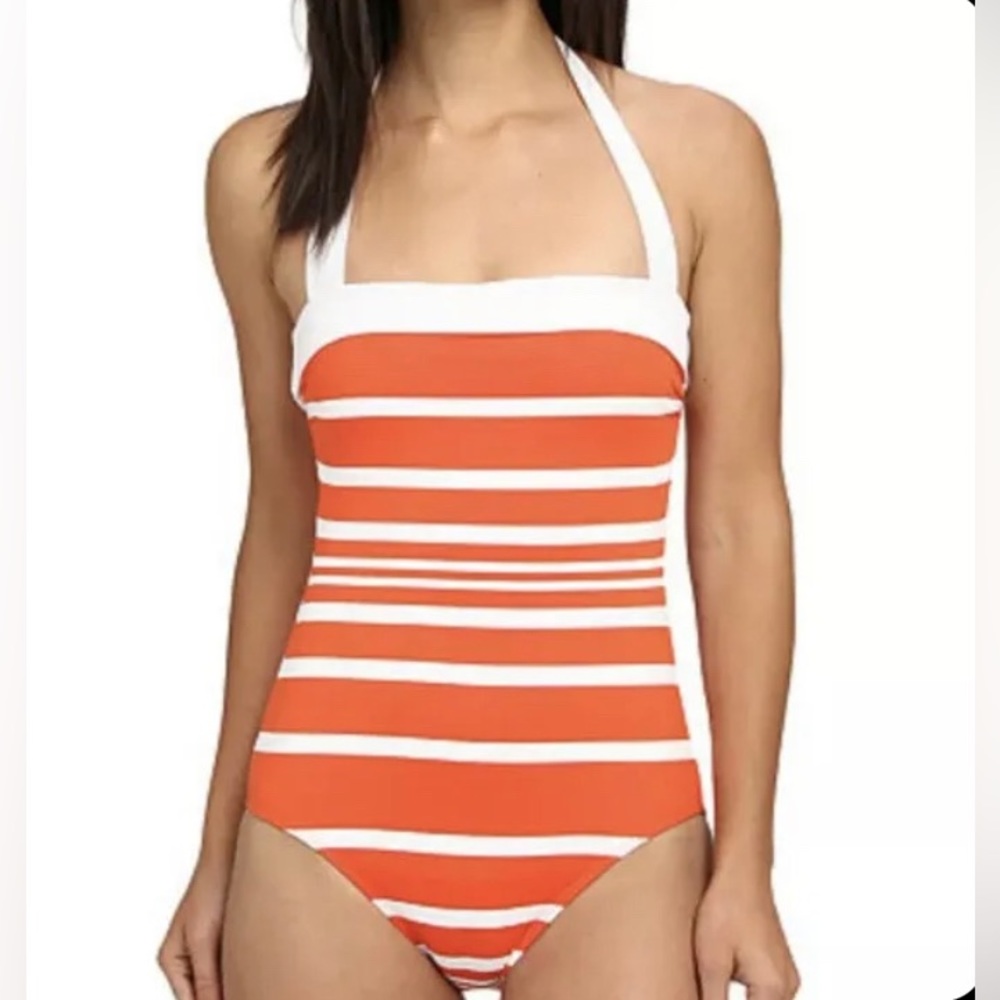 Lauren Ralph Lauren orange and white striped swimsuit